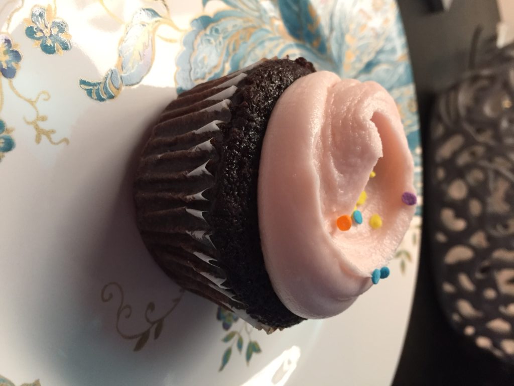 Chocolate cupcake with vanilla frosting from Magnolia Bakery