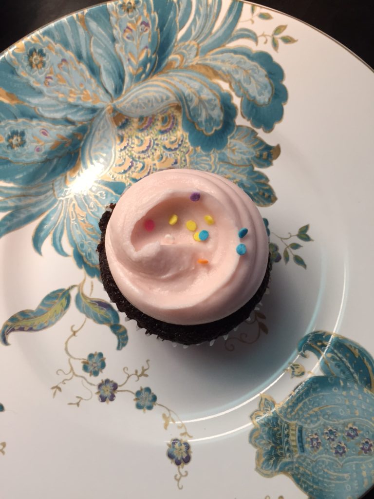 Chocolate cupcake with vanilla frosting from Magnolia Bakery